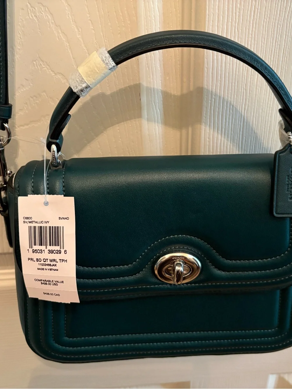NWT Coach Green Leather Top Handle Crossbody Bag